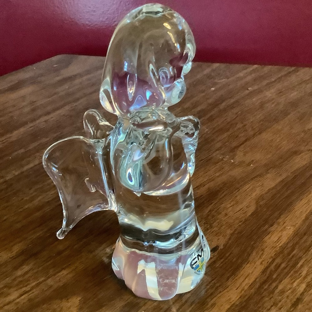 Vintage 1980s signed F.M. Ronneby Sweden handmade crystal angel
